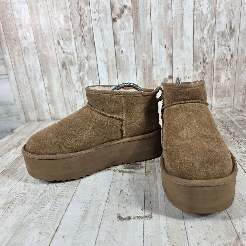 UGG Classic Ultra Mini Platform‎ Chestnut Brown Suede Boots 1135092 Womens 8 - Picture 5 of 8